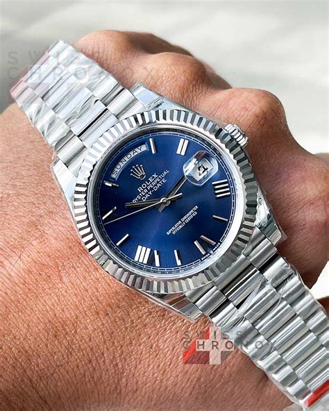 rolex day date blue leather price|rolex day date 40 series.